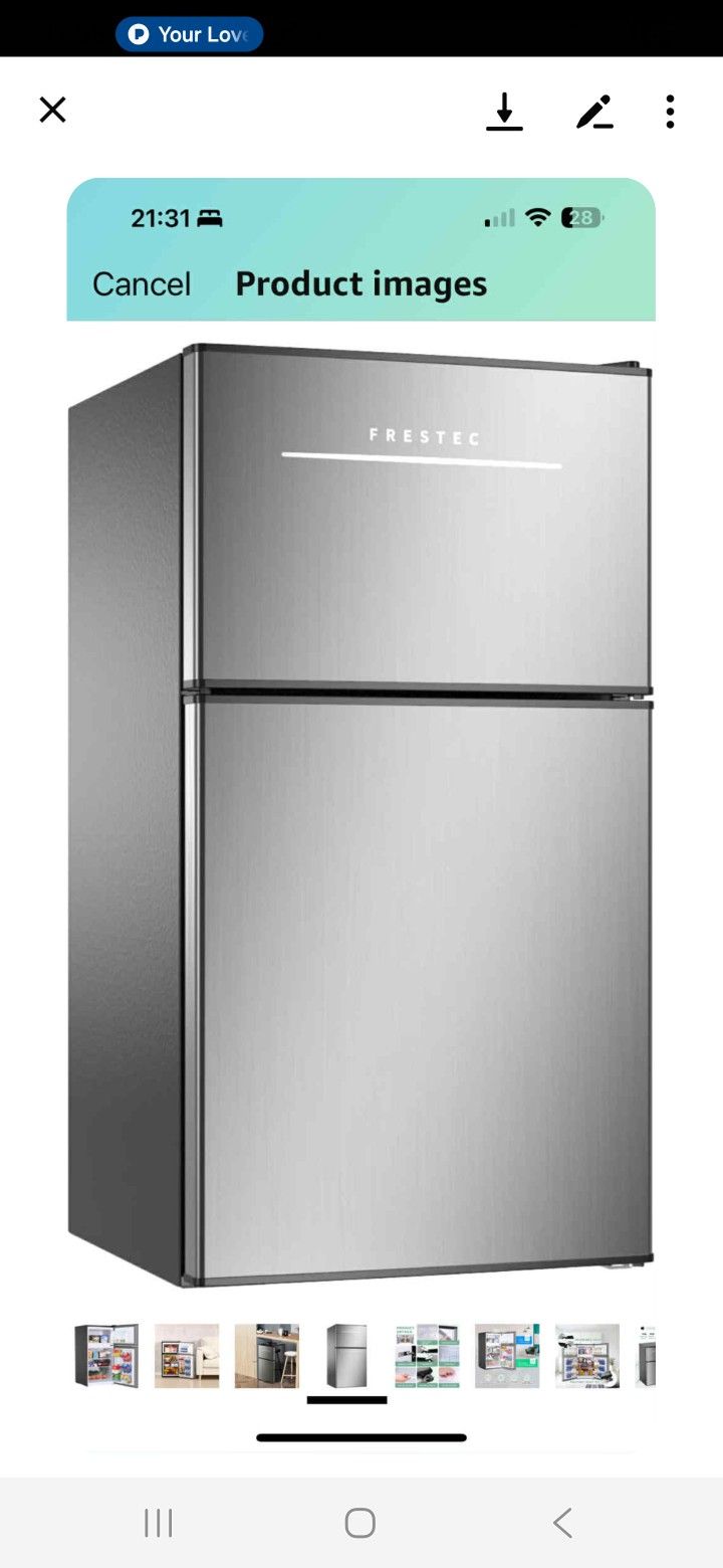 Frestec 3.2 Cu ft Two Door Mini Fridge with Freezer