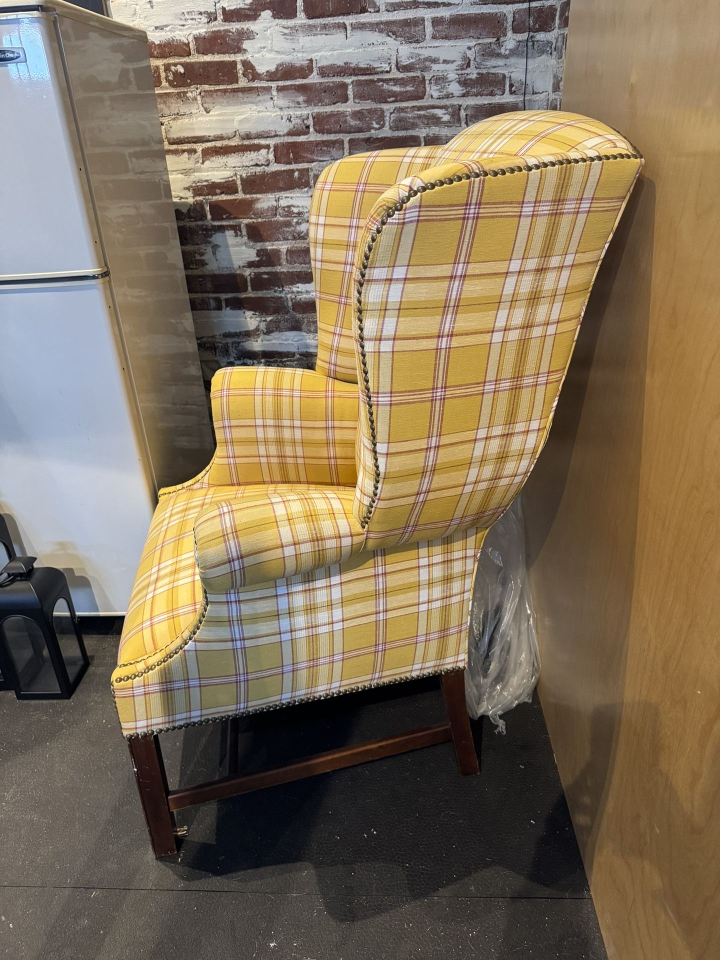 Vintage Plaid Wingback Armchair