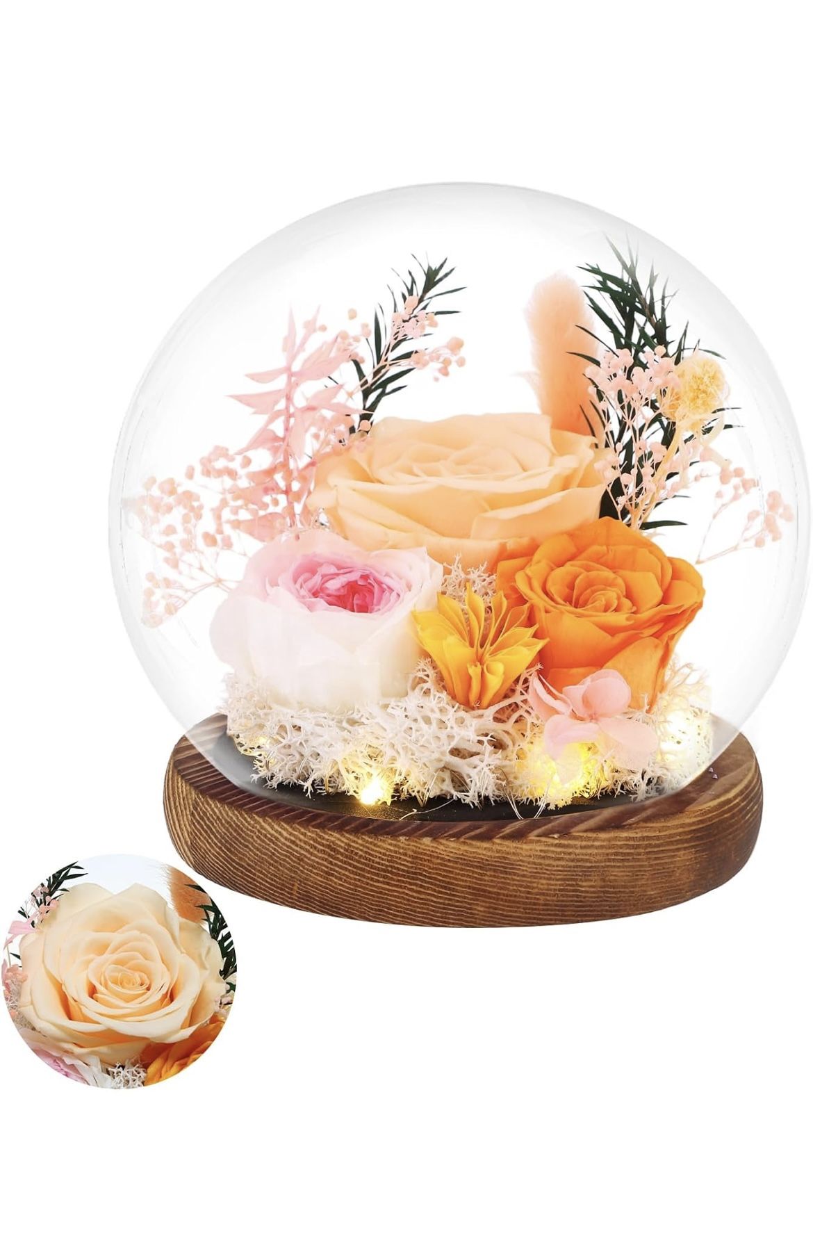 Preserved Roses-Real Flowers in Glass-Gifts with LED Lights for Women, Mom, Girlfriend, Grandma, for Valentines, Birthday, Mothers Day, Christmas