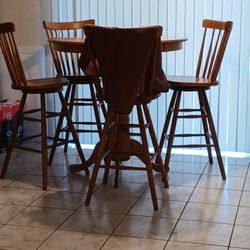 Oak Wood Pedestal Round Dining Bar Height Table