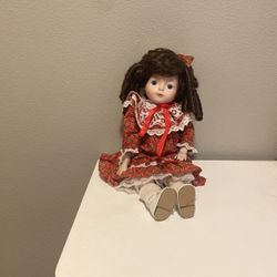 Handmade Victorian Christmas Around the World Porcelain Doll with Stand