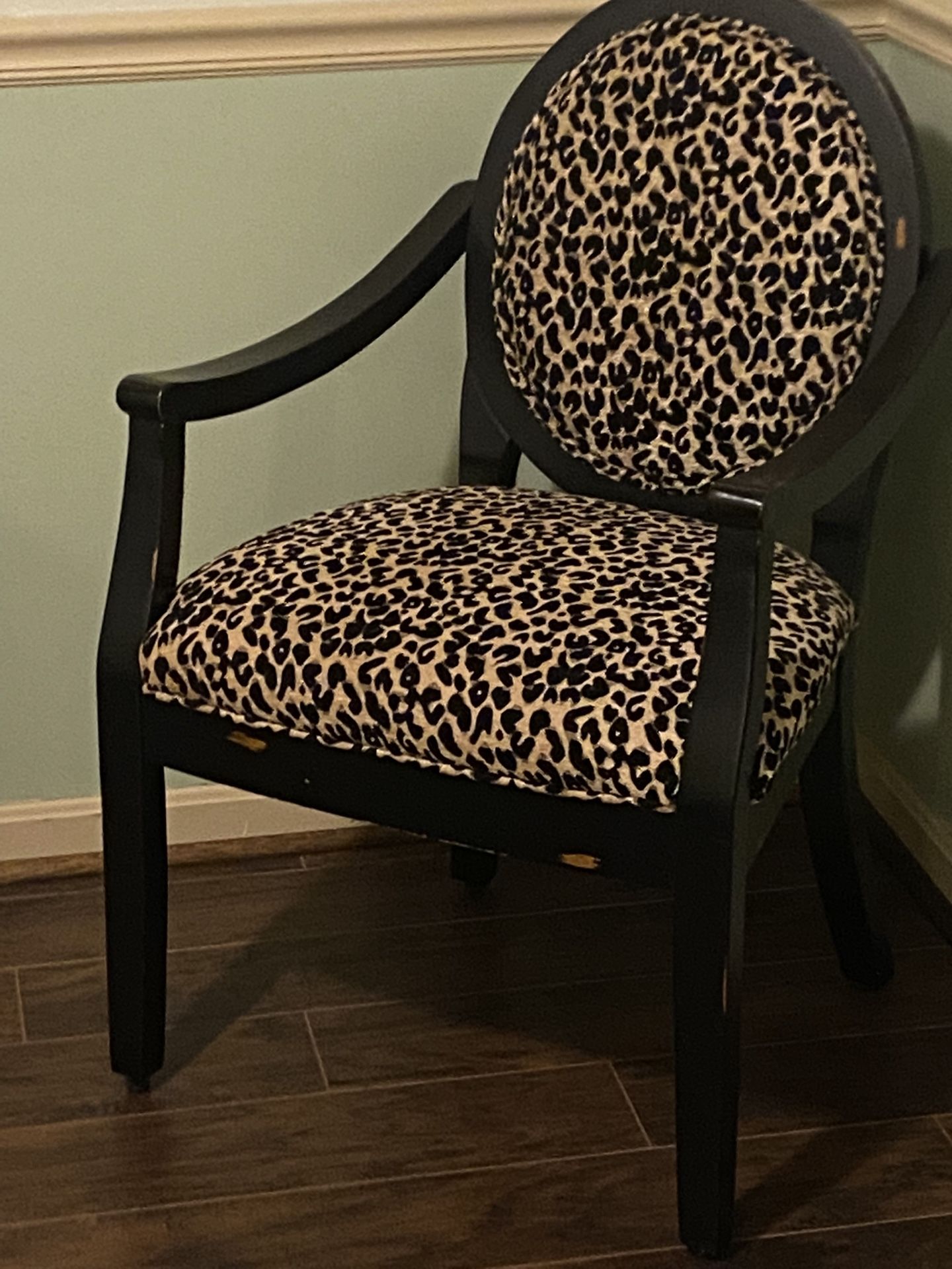 Chair, Animal Print Pattern With Black Distressed Wood