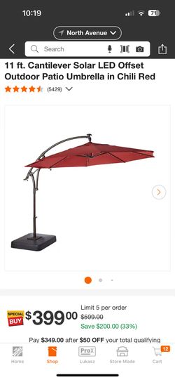 Hampton Bay 11 ft. Cantilever Solar LED Offset Outdoor Patio Umbrella in Chili Red for Sale in Schaumburg, IL - OfferUp Hampton Bay 11 ft. Cantilever Solar LED Offset Outdoor Patio Umbrella in Chili Red for Sale in Schaumburg, IL - OfferUp