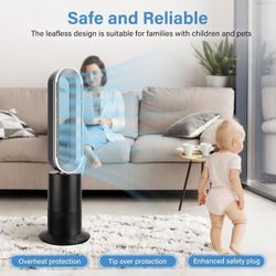 Simple Deluxe 34 Inch Bladeless Tower Fan with Remove, Heater and Fan Combo for Indoor Use, Cooling Oscillating Fan for Home Bedroom
