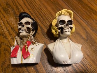 Elvis & Marilyn Monroe Skeleton Bust Figurines Set