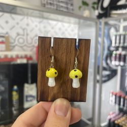 Yellow Glass mushroom 925 sterling silver earrings