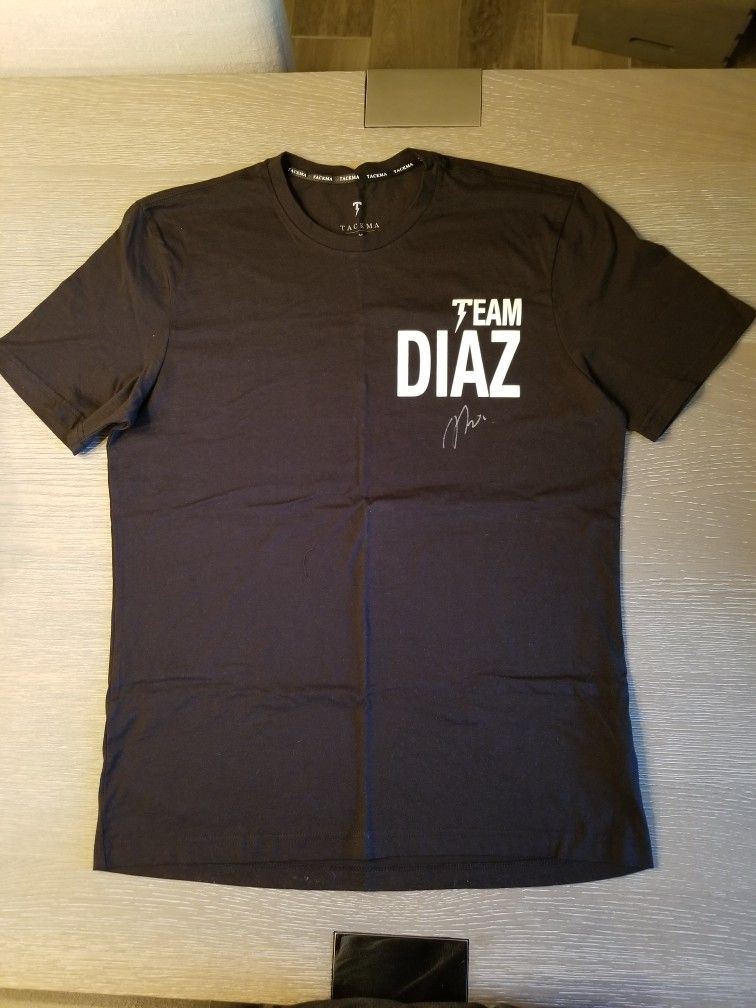 2 Shirts UFC Nick Diaz Autographed Limited Edition Black Tackma Tshirt and OG Diaz Brothers Shirt