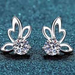 Wedding Sterling Silver 925 Moissanite Butterfly Dainty Stud Earring Wedding 