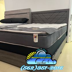 New Grey/ Black Wood Bed Frame Queen-Cama Gris 