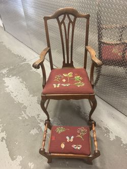 Antique Chippendale Style Mahogany Arm Chair And Stool
