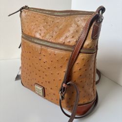 Dooney & Bourke Large Tan/Brown Ostrich Letter Carrier Crossbody