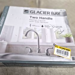 Glacier Bay Builders Double Handle Standard Kitchen Faucet with Side Sprayer in Stainless Steel 