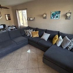 Large And Super Comfortable Dark Grey Sectional Couch With Reversible Chaise 