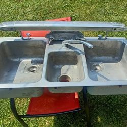 Vintage El Kay Stainless Steel Kitchen Console With Light Bar