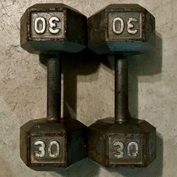30lb Cast Iron Hex dumbbell set dumbbells 30 lb lbs 30lbs Weight Weights 60lbs total Workout