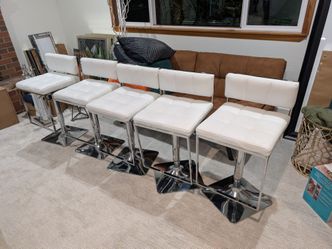 Five Modern White Adjustable Barstools