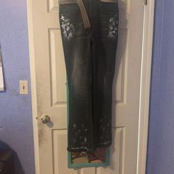 Black  Stacked Flair Jeans Size 32