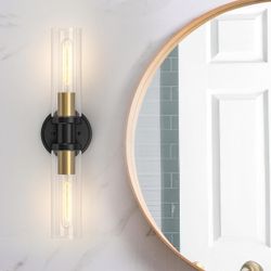 Espird Bathroom Light Fixtures 2-Light Black & Gold, Bathroom Vanity Lights Over Mirror, Wall Sconces, Industrial Bathroom Lighting, Modern Brushed Br