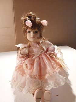 Porcelain Collector Doll Pink Lace Dress
