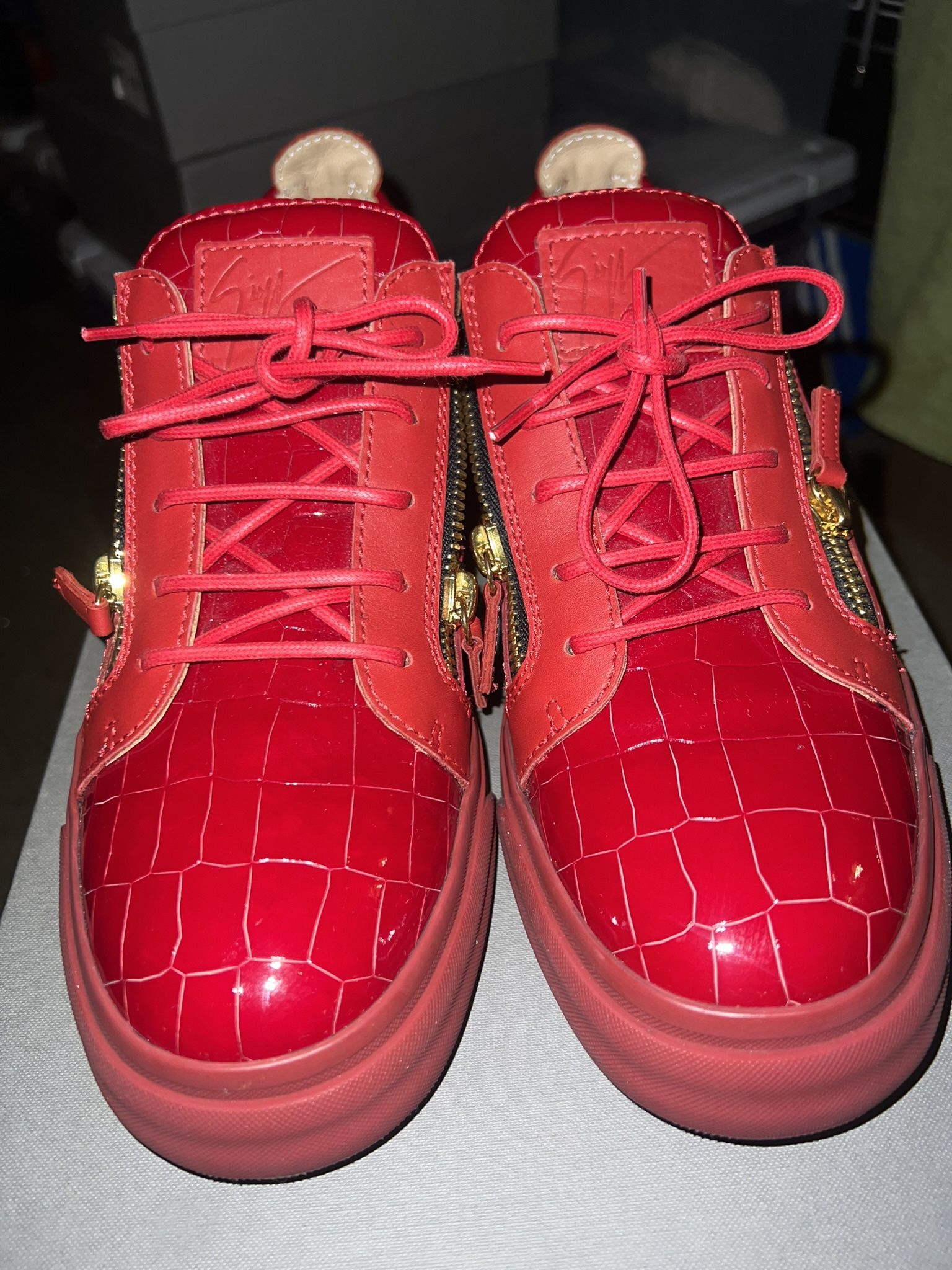 Giuseppe Zanotti Men's Lo-Top Red Croc May London Leather Sneaker. US SIZE 10