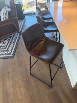 Brown Leather Counter Stool with Metal Base set of 4