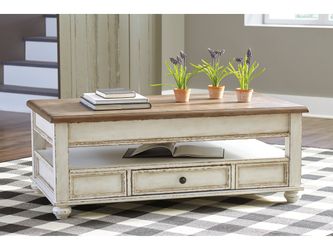 Realyn White/Brown Coffee Table with Lift Top