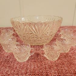Vintage Anchor Hocking Arlington pattern punch bowl set