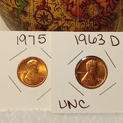 #352 Pennies  Lor Of 2 1963 & 1975