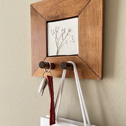 Framed wall hanger wood botanical plaster cast