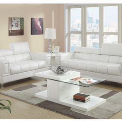White Faux Leather Sofa And Love Seat Set 