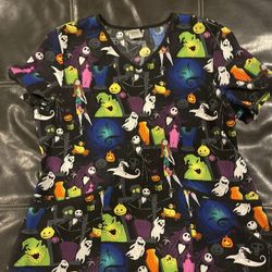 Scrubs Top Large-nightmare Before Christmas + XL Nightmare Before Christmas Leggings 