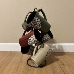 6 coffee cups with hoder