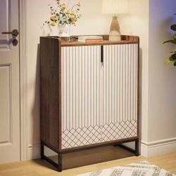 New assembled Modern Shoe Cabinet with Doors for Up to 25 Pairs, 5-Tier Wood Shoes Rack Organizer for Entryway Bedroom Hallway Living Room, Deep Walnu