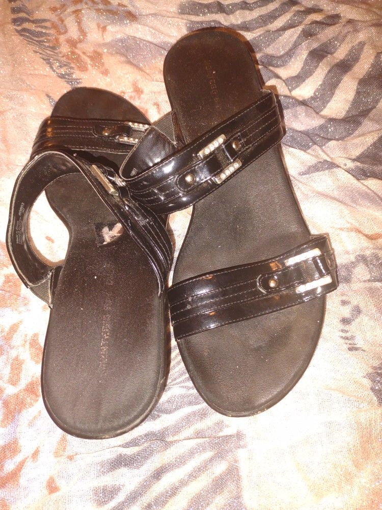 Montego Bay Club Wedge Slide Sandals w/ Rhinestones Accents