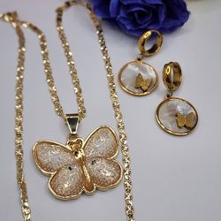 Butterflies Set Chain With Earrings Gold-plated 