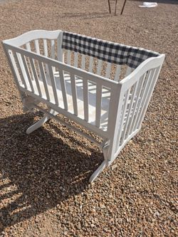 White Wooden Baby Cradle with Rocker Base