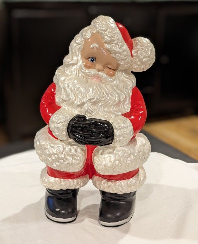 Vintage 70s Atlantic Mold 15" Ceramic Winking Santa Retro Figure Christmas