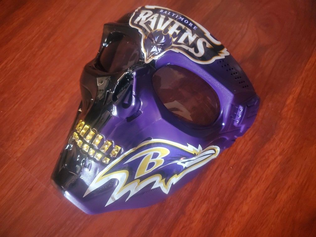 Custom Baltimore Ravens Fanatic 💀 Game Face Mask W Gold Grill Comes Adjustable Straps>Great 4 Mancave + Tailgating + 🚘 Clubs + 🏡 Decor & More