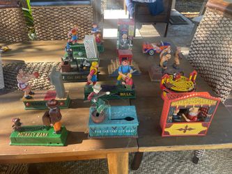 Vintage Coin Banks Lot Mechanical Cast Iron Style Punch Judy Monkey