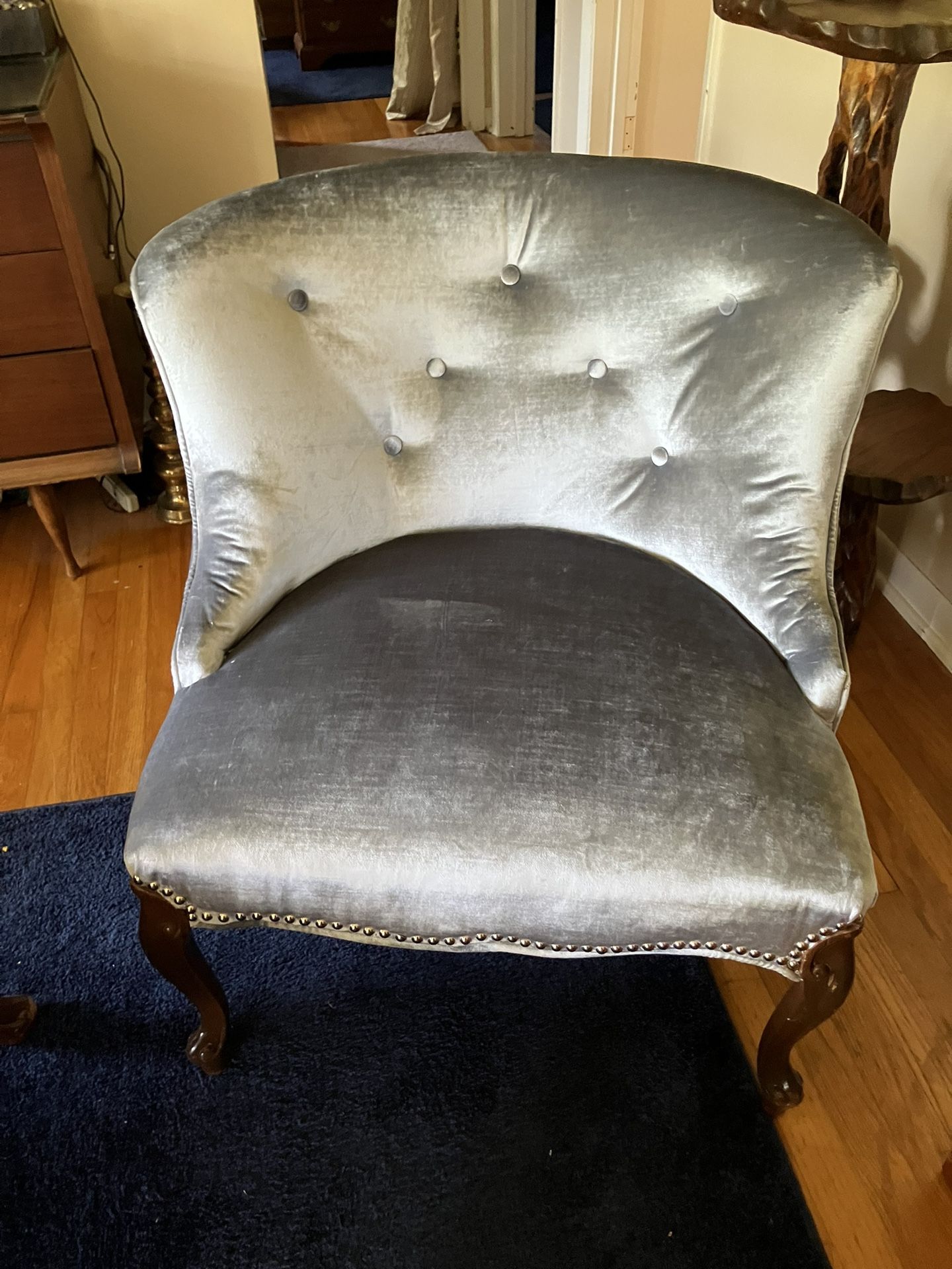 Antique velvet reupholstered chair