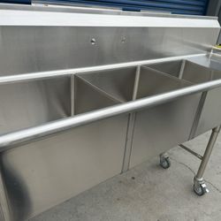 Stainless Steel Three Compartment Sink 90”