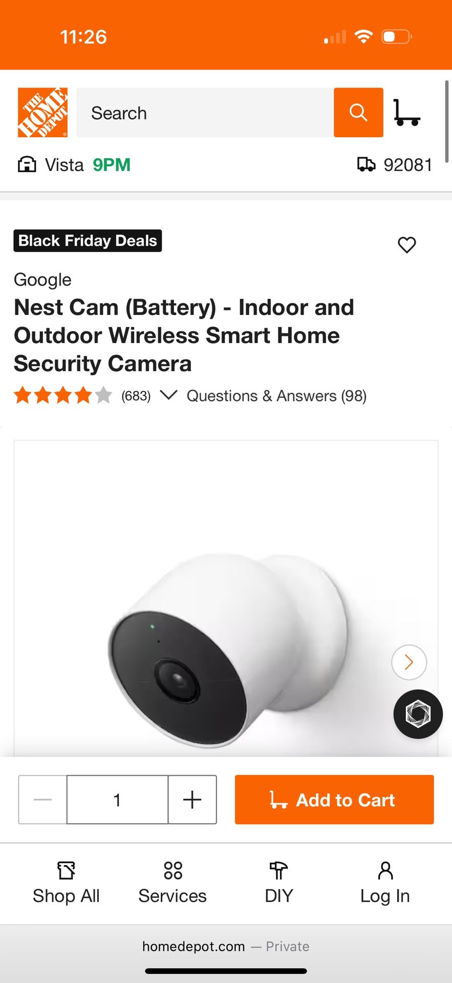 Camera Single Nest Indoor & Outdooor Battery