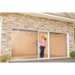 16 ft. x 7 ft. Roll-Up Garage Door Screen with Brown Frame and Charcoal Fiberglass Mesh