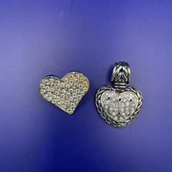 Silver Heart Enhancer pendant & Pave Rhinestone Heart Brooch