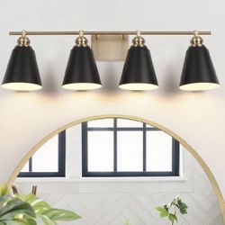 NEW 4 Light Bathroom Light Fixture Black and Gold 30" Modern Vanity Light New, Open Box 31.53" x 8.75", Backpane is 5.9" x 4.33" x 0.78"