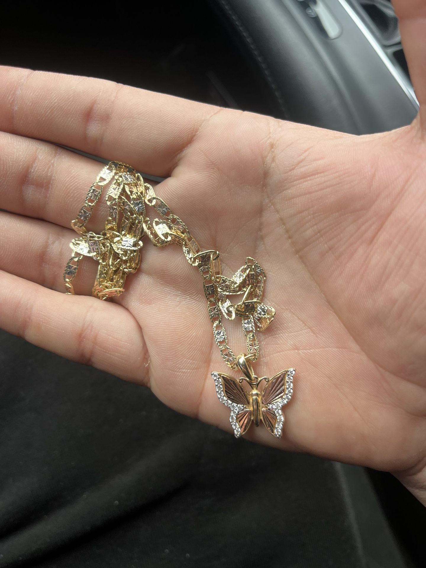 Butterfly Pendant With Two Tone Chain 12.4grams 14k