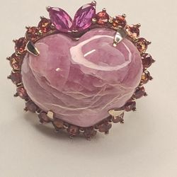 .925 Silver Rose Quartz, Garnet, And Ruby Ring