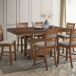 7PC Brown Counter Height Dining Table Set 