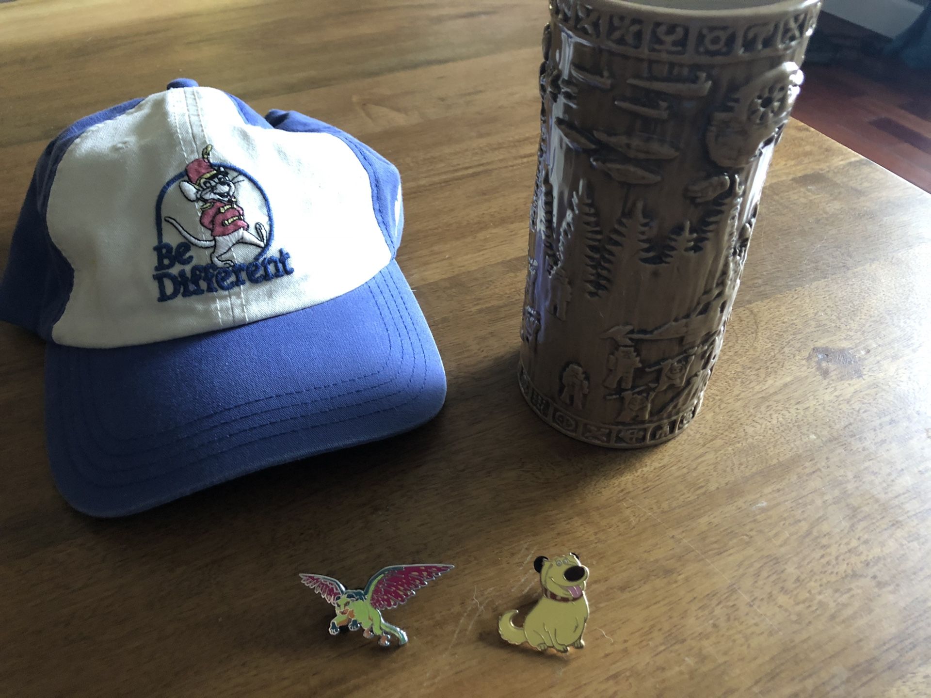 Official Disney pack: mint cantina tiki galaxy’s edge tumbler, never worn junk food musketeer Be Different Hat and 2 pins. Pixar Star Wars Collectors