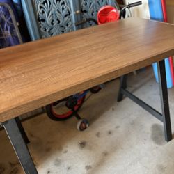 Brown Wooden Top With Black Metal Legs 